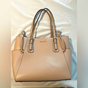 Michael Kors Large 3 Compartment Top Handle Tote In Taupe Saffiano Leather EUC
